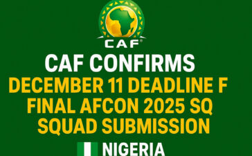 CAF Confirms December 11 Final Squad Deadline for AFCON 2025 as Nigeria Races Against Time