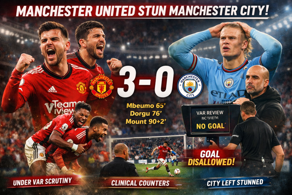 Manchester United Shock Manchester City with Clinical 3–0 Derby Victory Marred by VAR Drama Manchester United Shock Manchester City with Clinical 3–0 Derby Victory Marred by VAR Drama