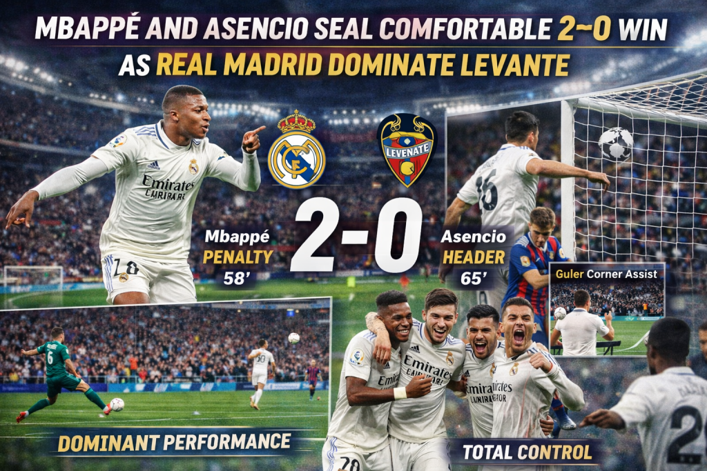 Mbappé and Asencio Seal Comfortable 2–0 Win as Real Madrid Dominate Levante