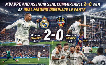 Mbappé and Asencio Seal Comfortable 2–0 Win as Real Madrid Dominate Levante