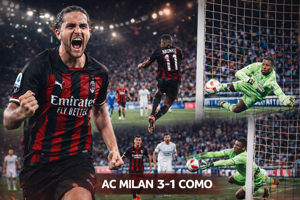 Adrien Rabiot Brace Inspires AC Milan to 3–1 Comeback Victory Over Como