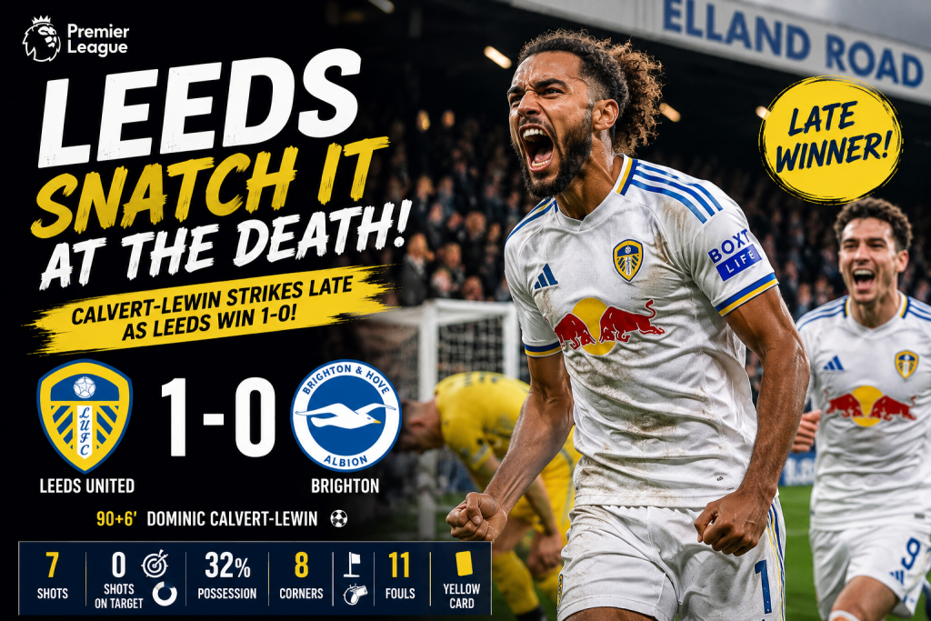 Leeds Snatch Dramatic Late 1-0 Victory Over Brighton at Elland Road