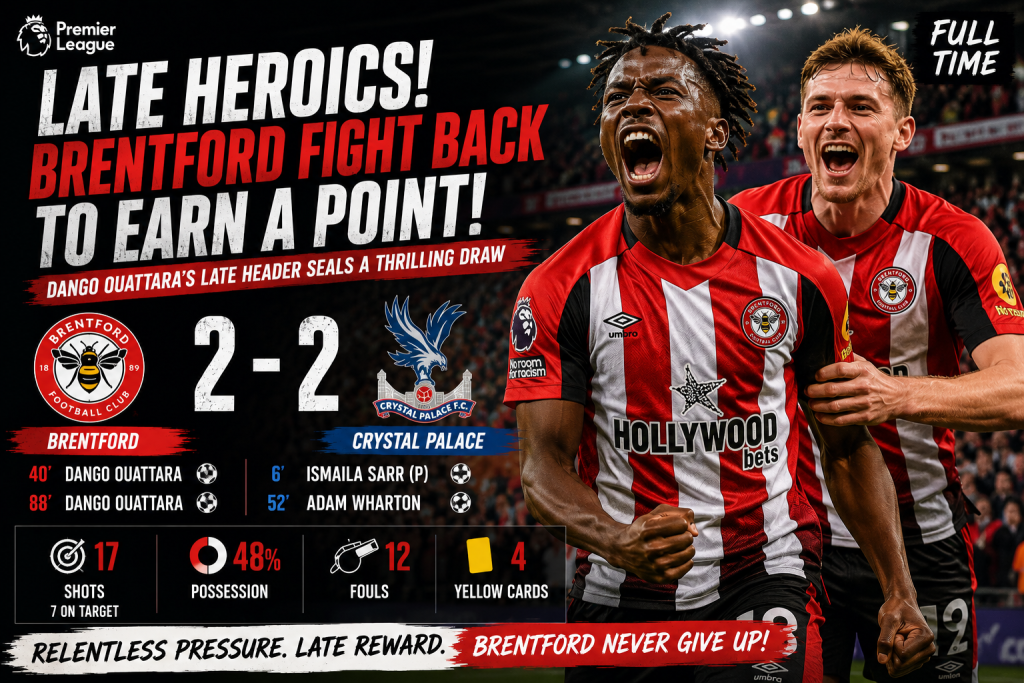 Brentford Fight Back Late to Earn Dramatic 2-2 Draw Against Crystal Palace Brentford Fight Back Late to Earn Dramatic 2-2 Draw Against Crystal Palace