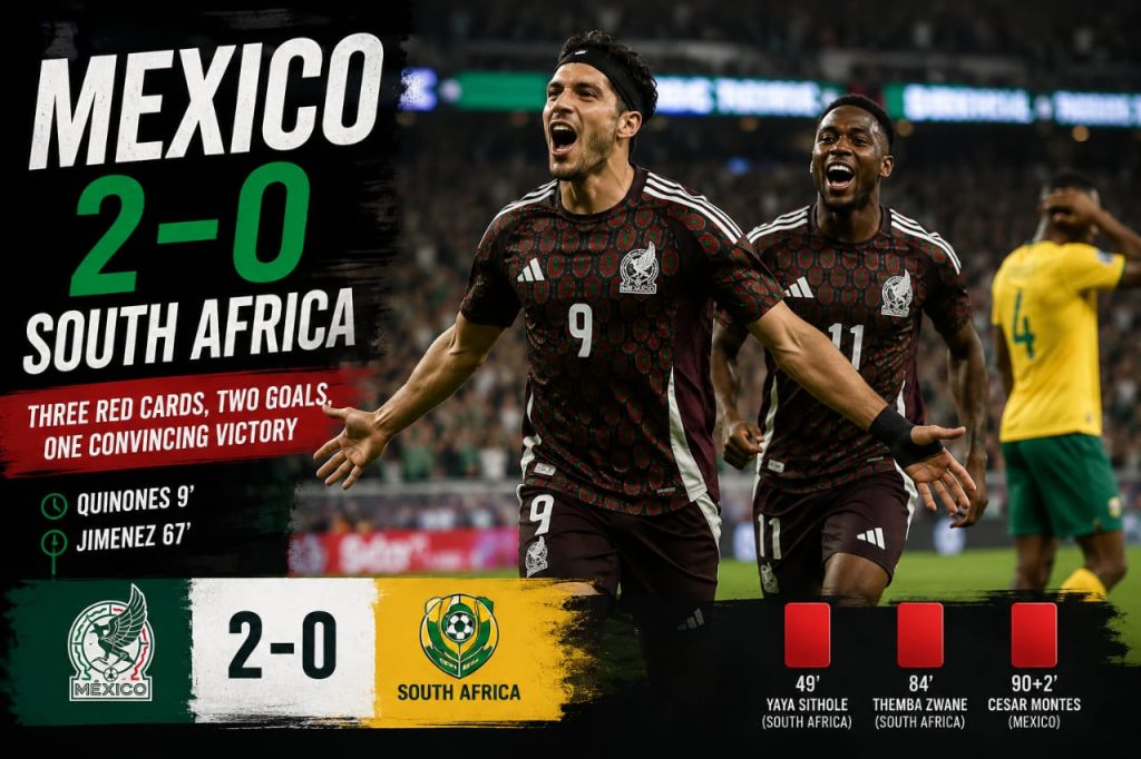 Mexico Cruise Past South Africa 2-0 in Fiery Encounter Marked by Three Red Cards Mexico Cruise Past South Africa 2-0 in Fiery Encounter Marked by Three Red Cards