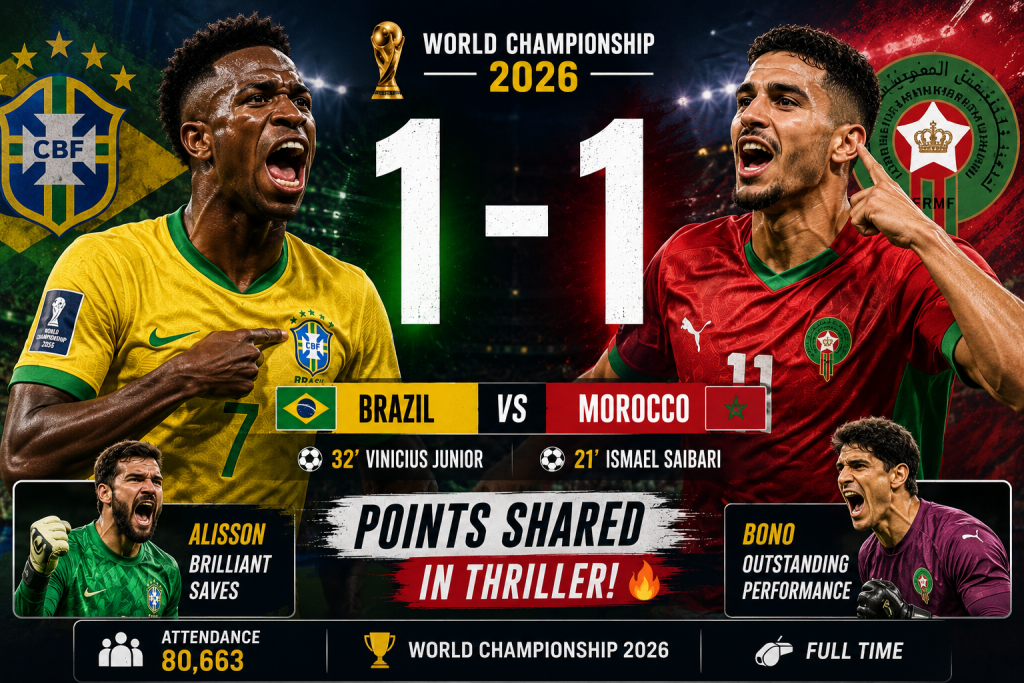 Brazil 1-1 Morocco: Vinicius Junior Rescues Draw After Ismael Saibari Stuns Selecao in World Championship 2026