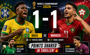 Brazil 1-1 Morocco: Vinicius Junior Rescues Draw After Ismael Saibari Stuns Selecao in World Championship 2026