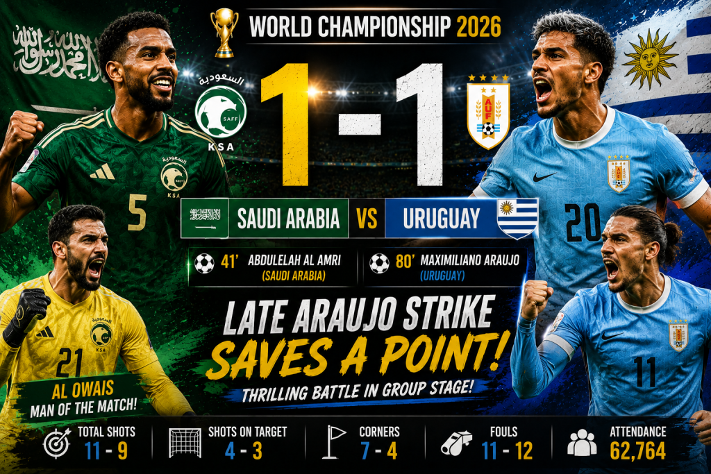 Saudi Arabia's Defensive Masterclass Denies Uruguay as Late Araujo Strike Rescues Dramatic 1-1 Draw