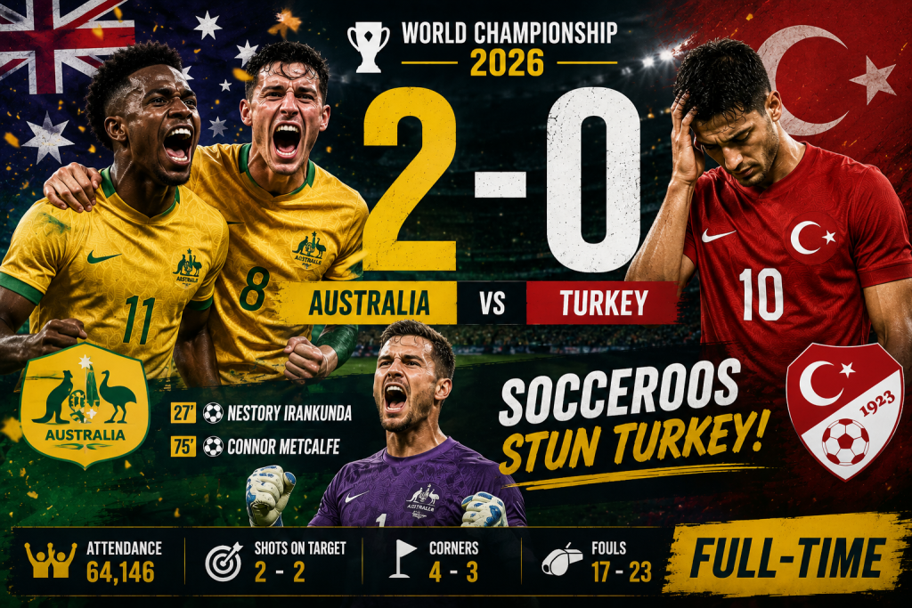 Australia 2-0 Turkey: Socceroos Shock Turkey as Irankunda and Metcalfe Fire Home Victory in World Championship 2026