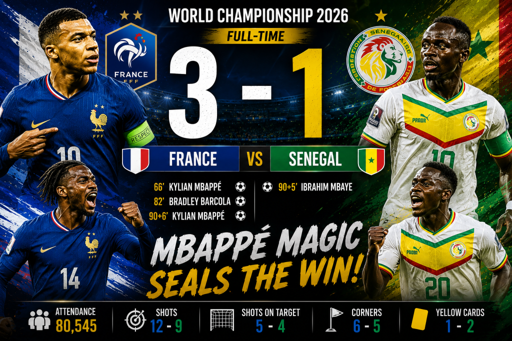 France 3-1 Senegal: Mbappé Shines as Les Bleus Finish Strong in Thrilling World Championship 2026 Clash