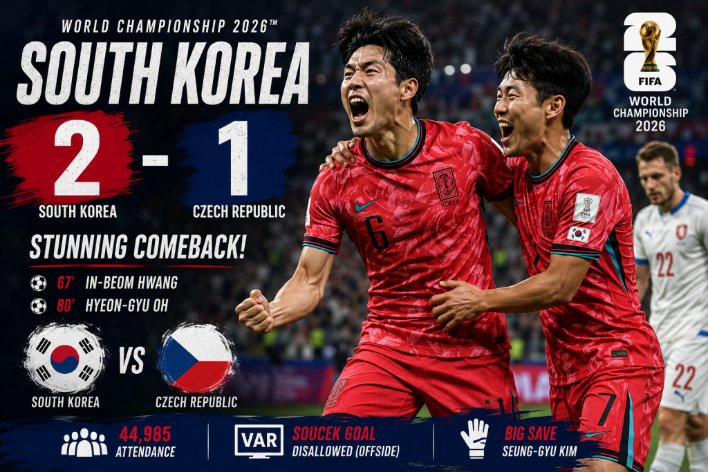 South Korea 2-1 Czech Republic: Hyeon-Gyu Oh Fires Taegeuk Warriors to Dramatic World Championship 2026 Comeback Victory