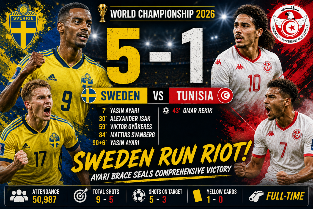 Sweden 5-1 Tunisia: Isak, Gyökeres and Ayari Shine in Dominant World Championship 2026 Victory